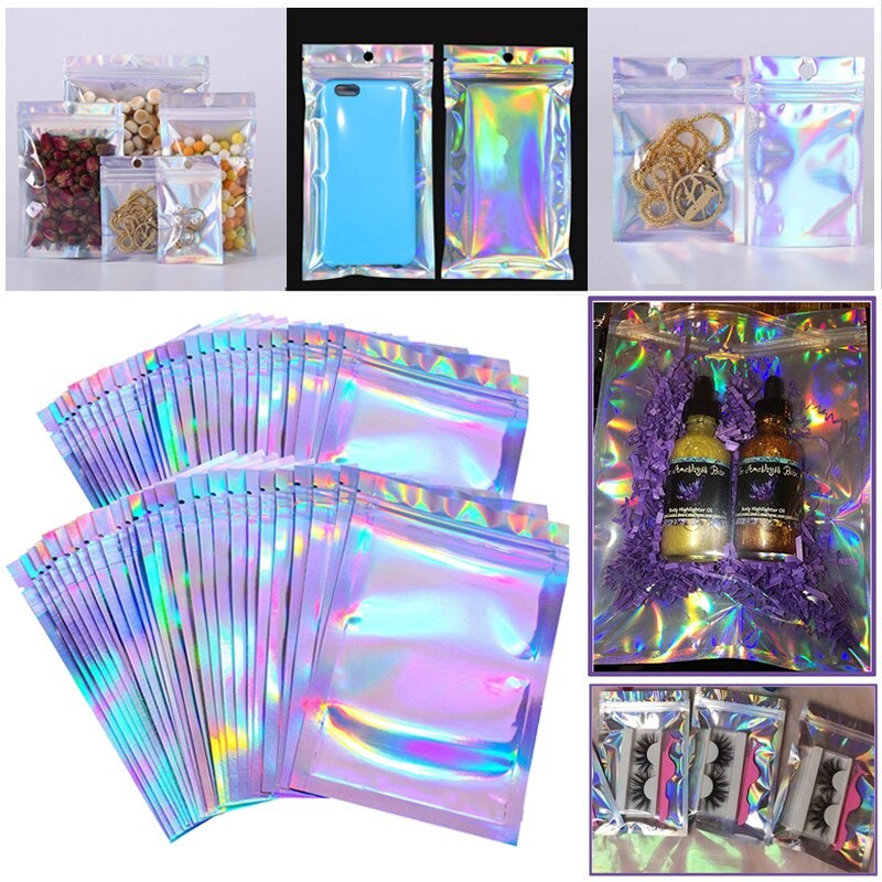 Bộ 100 túi zip Hologram nhiều màu ,túi Zipper đẹp đựng phụ kiện trang sức