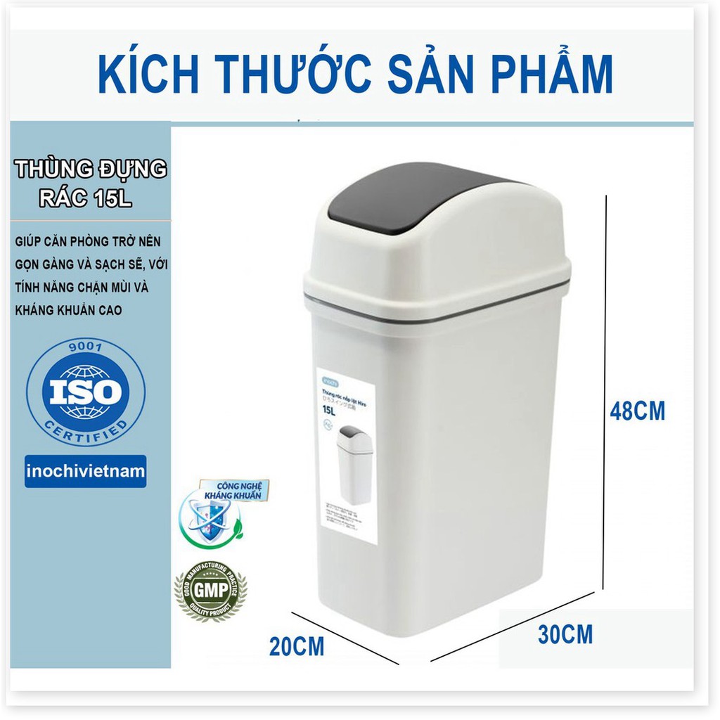 [Tặng Quà]Thùng Rác Thông Minh,Nhựa Nắp Lật Inochi 5/10/15 Lít Rất Đẹp Làm Sọt Rác Văn Phòng, Khách Sạn, Đựng Rác