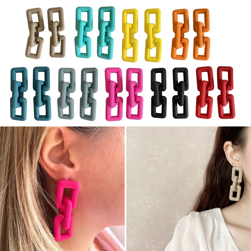 Khuyên Tai Chuỗi Xích Dày Nhiều Màu Hình Chữ Nhật