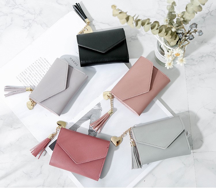 Ví nữ ngắn cao cấp - Bóp nữ ngắn cute nhỏ gọn bỏ túi thời trang, tiện dụng, có phụ kiện kèm theo