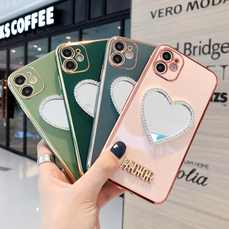 Ốp điện thoại gắn gương hình trái tim 6D cho Iphone 13 12 Pro Max 11 Xs Xr 6 6s 7 8plus