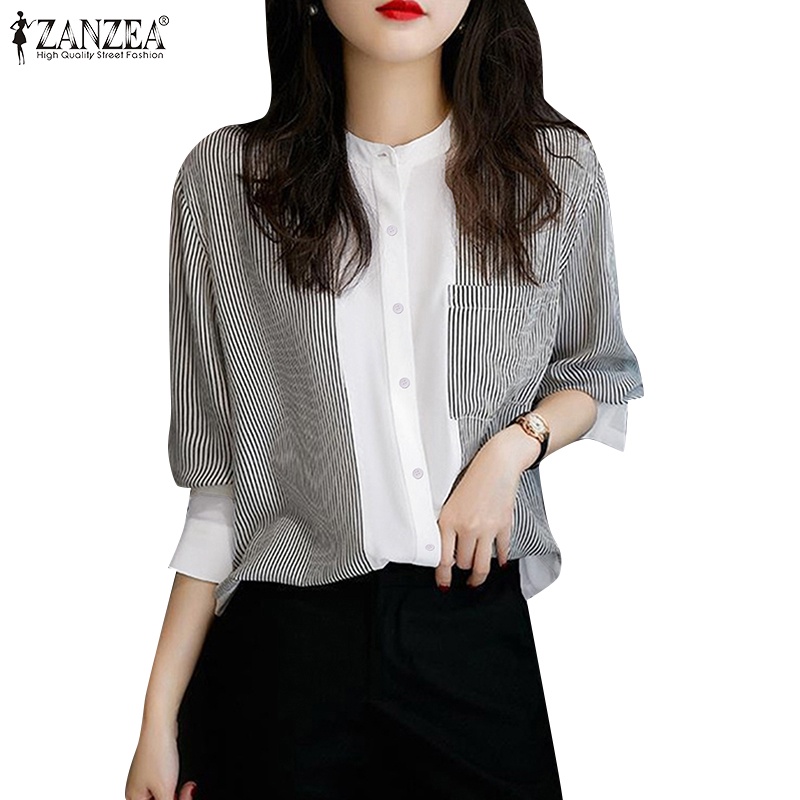 Zanzea Áo Sơ Mi Dài Tay Họa Tiết Sọc Thời Trang Dành Cho Nữ
