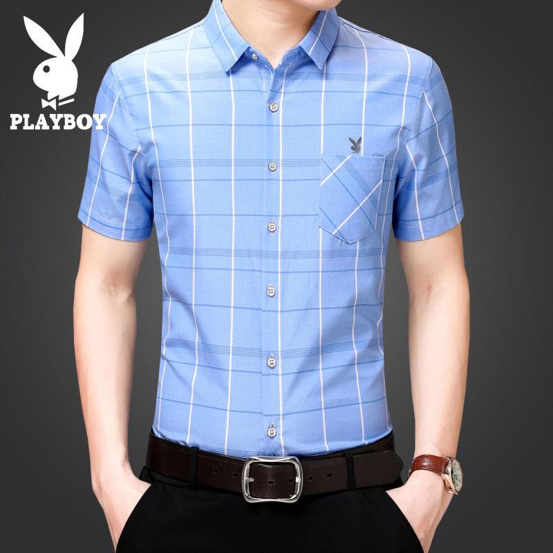Áo sơ mi tay ngắn họa tiết sọc caro phong cách Playboy cá tính