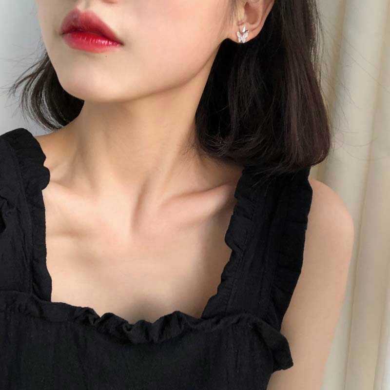 Bông tai 925 hình bướm đính đá zircon tinh tế dịu dàng dễ phối đồ phong cách Hàn Quốc