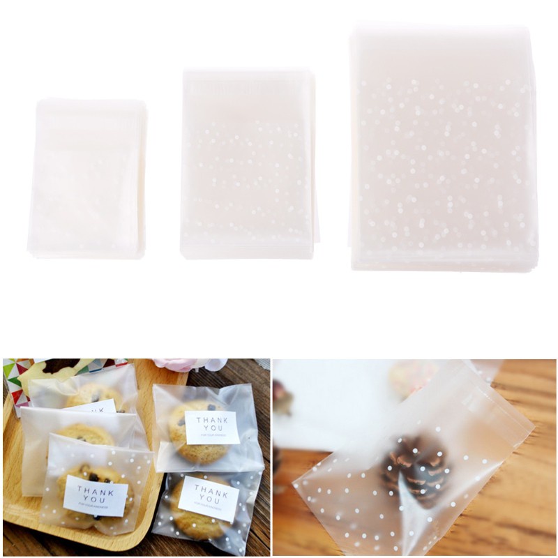 Set 100 Túi Nhựa Đựng Bánh Kẹo Có Keo Dán Phong Cách Giáng Sinh