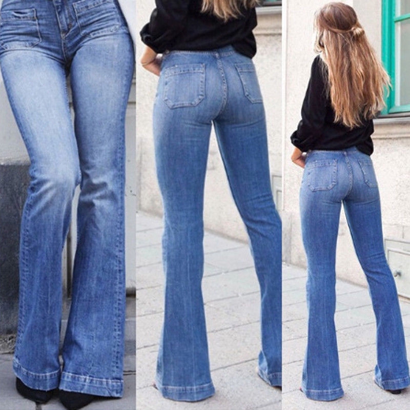 Quần jeans lưng cao ống loe vintage cho nữ