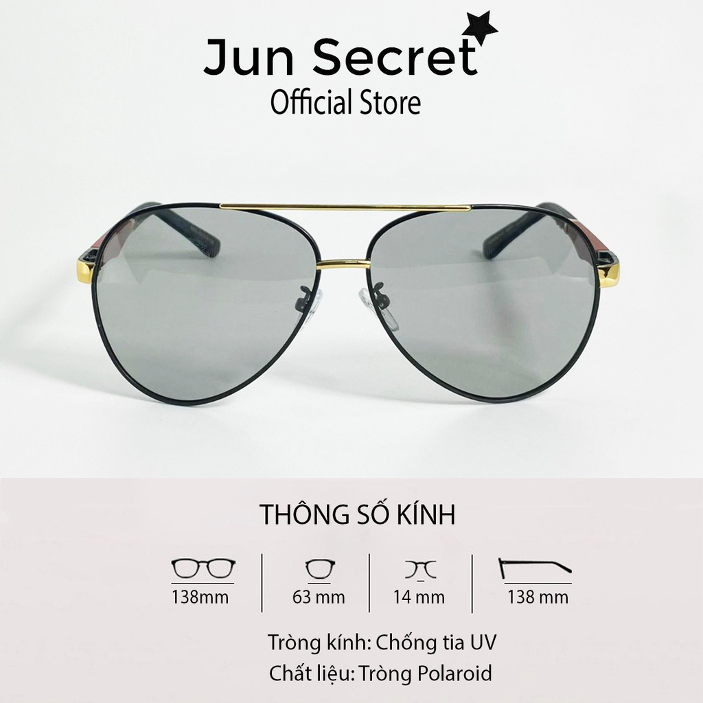 Kính mát nam cao cấp Jun Secret tròng kính đổi màu nhẹ khi đi ra nắng, đổi màu nhẹ theo nhiệt độ JS88A42