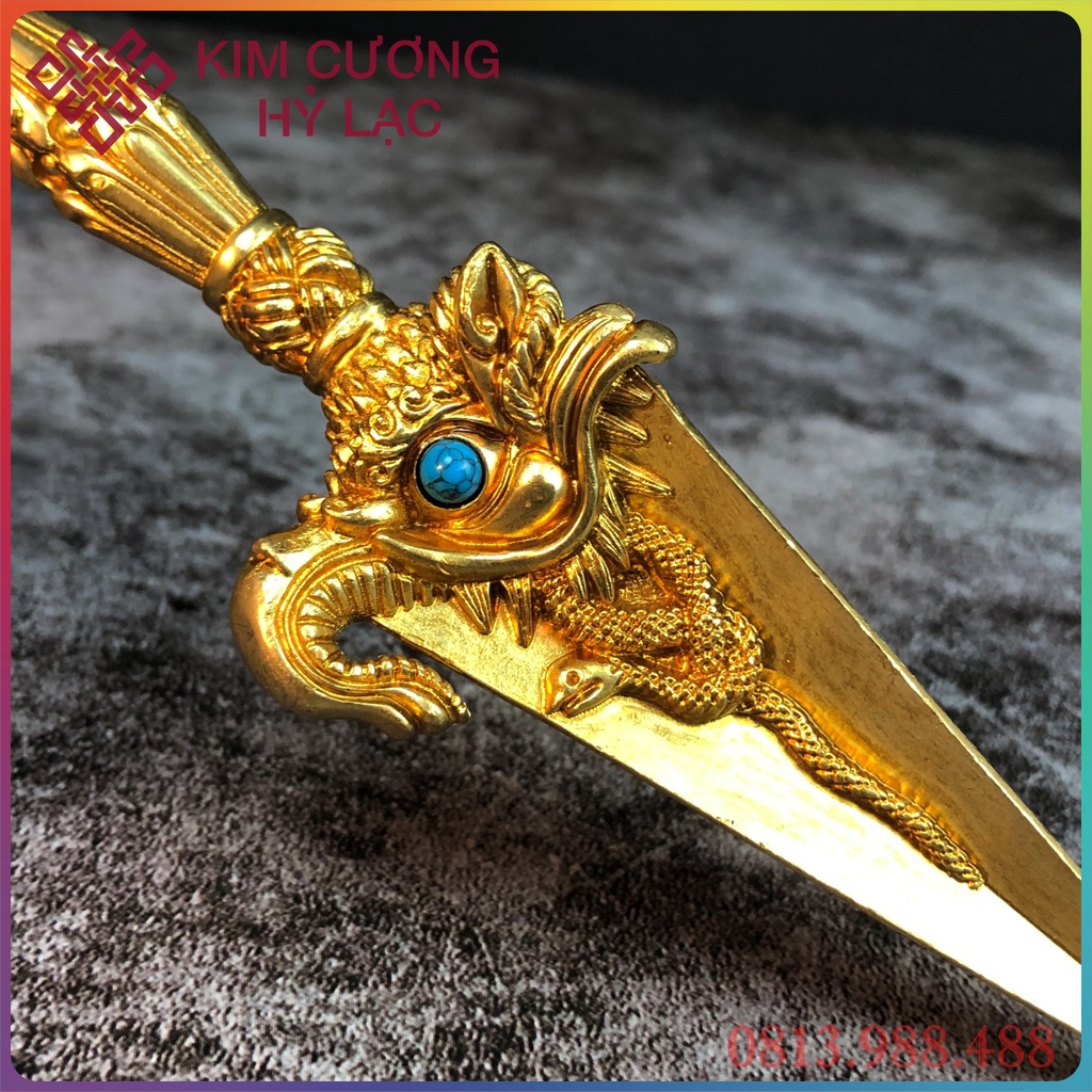 Pháp Khí Phổ Ba Mật Tông (Phurba) [Kim Cương Hỷ Lạc] Bằng Đồng 22Cm