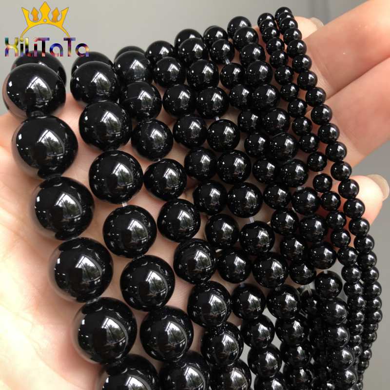 DIY Imitation Black Onyx Beads 4 / 6 / 8 / 10 / 12mm for Making Accessories
