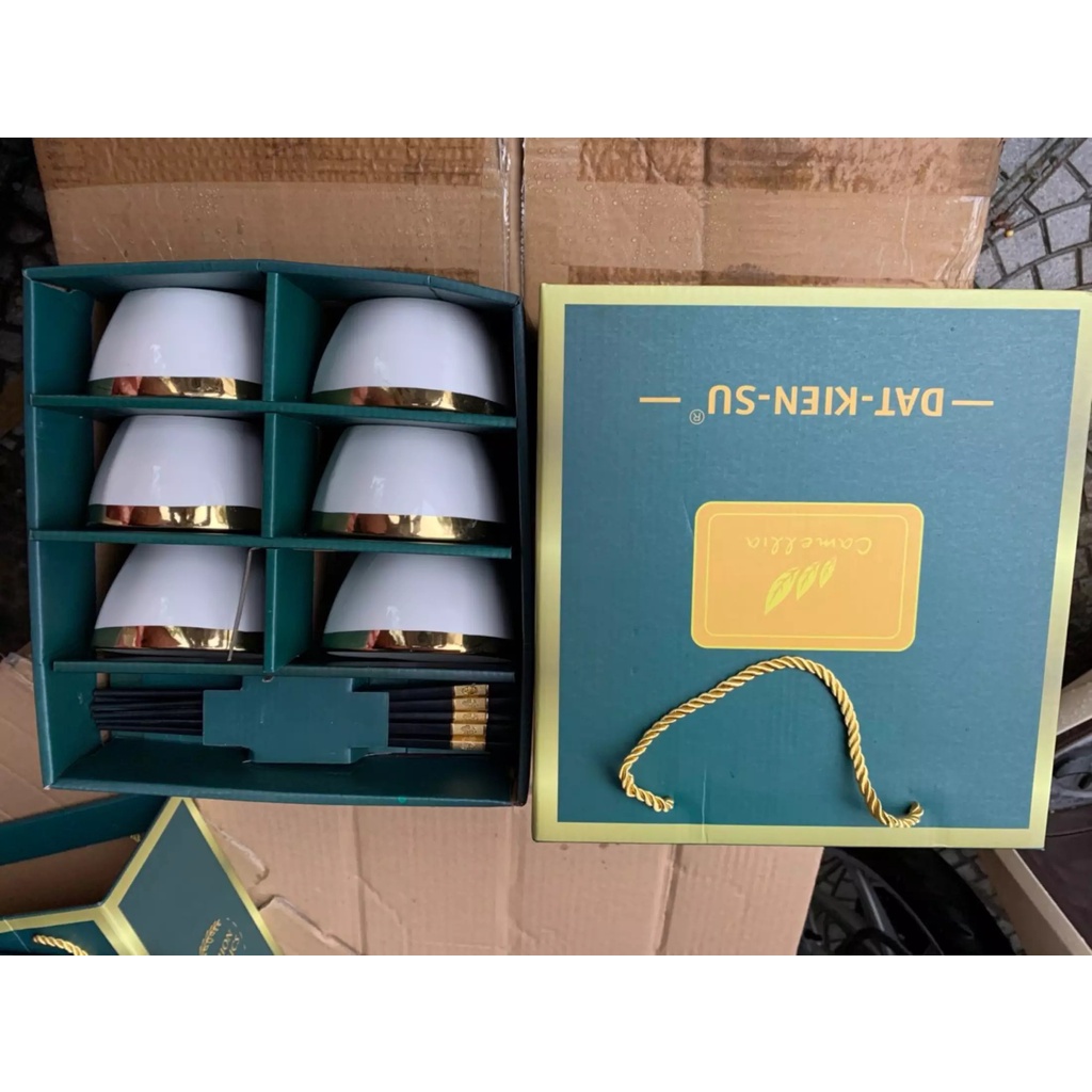 Bộ 6 Bát Sứ Viền Mạ Vàng Cao Cấp Tặng Kèm Đũa