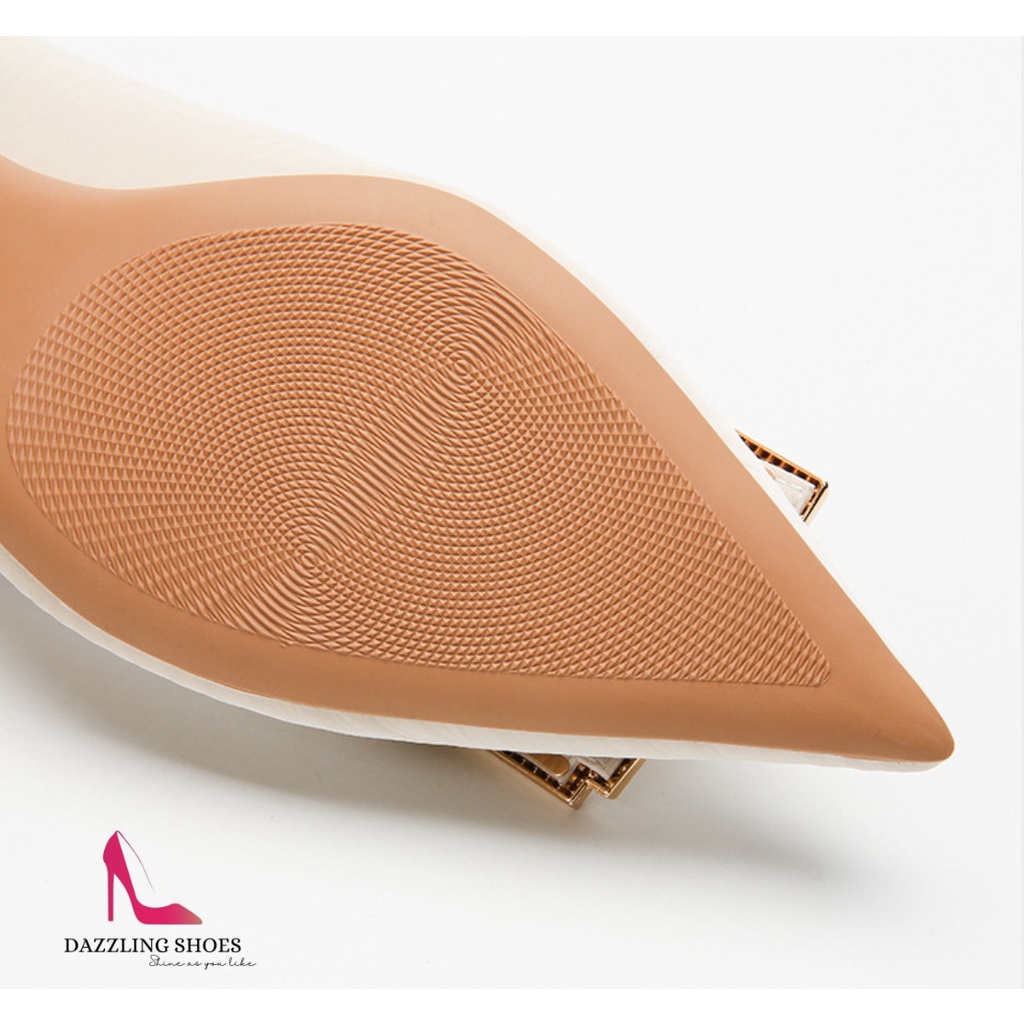 Giày Cao Gót Nữ Mũi Nhọn Charm Đá Cao Cấp, Giày Cao Gót Nữ Đế Mảnh Cao 6P, Chất Liệu Da Cao Cấp, Đi Êm Chân - DA719