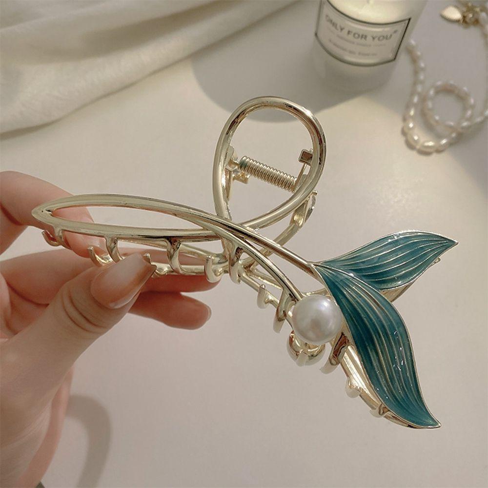 Kẹp Tóc Càng Cua Cỡ Lớn Họa Tiết Hình Học Màu Xanh Dương Đơn Giản Cho Nữ