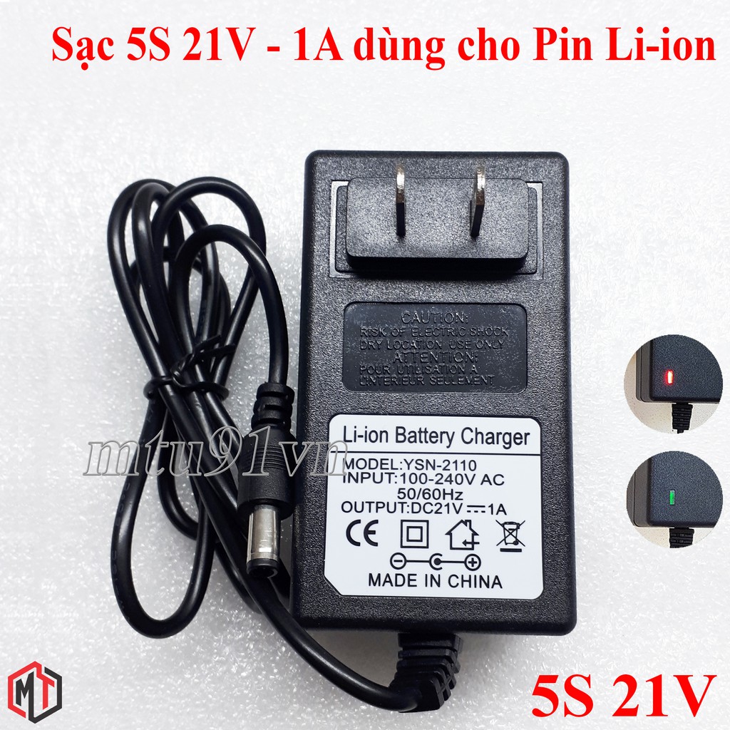 Sạc 5S 21V-2A dùng cho Pin Li-ion (Lithium-ion) , Có Đèn Báo Đầy Pin