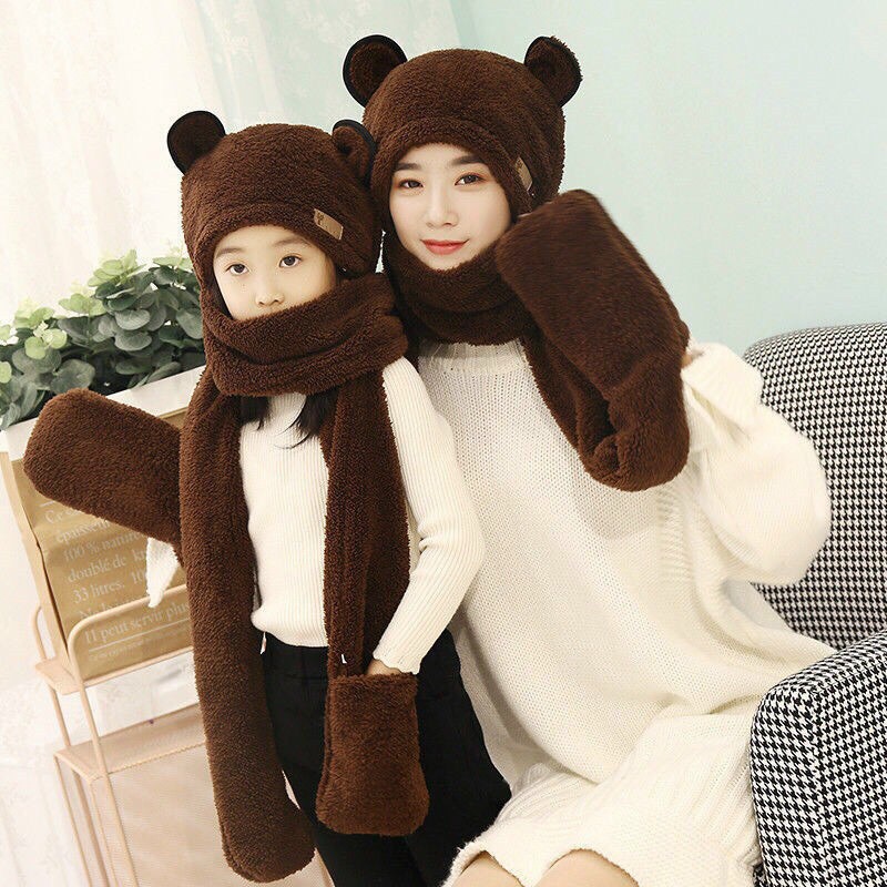 SET MŨ ĐÔI CHO MẸ VÀ BÉ CHẤT LIỆU LÔNG CỪU SIÊU ẤM VÀ CỰC KUTE