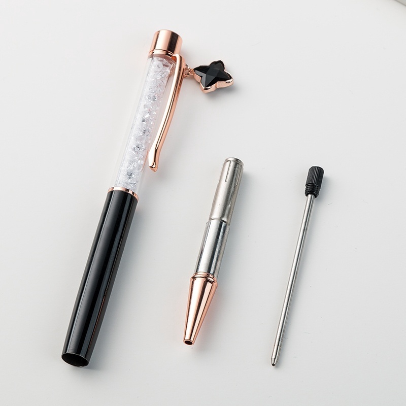 Bút bi kim loại màu vàng hồng đính pha lê xinh xắn cho văn phòng phẩm