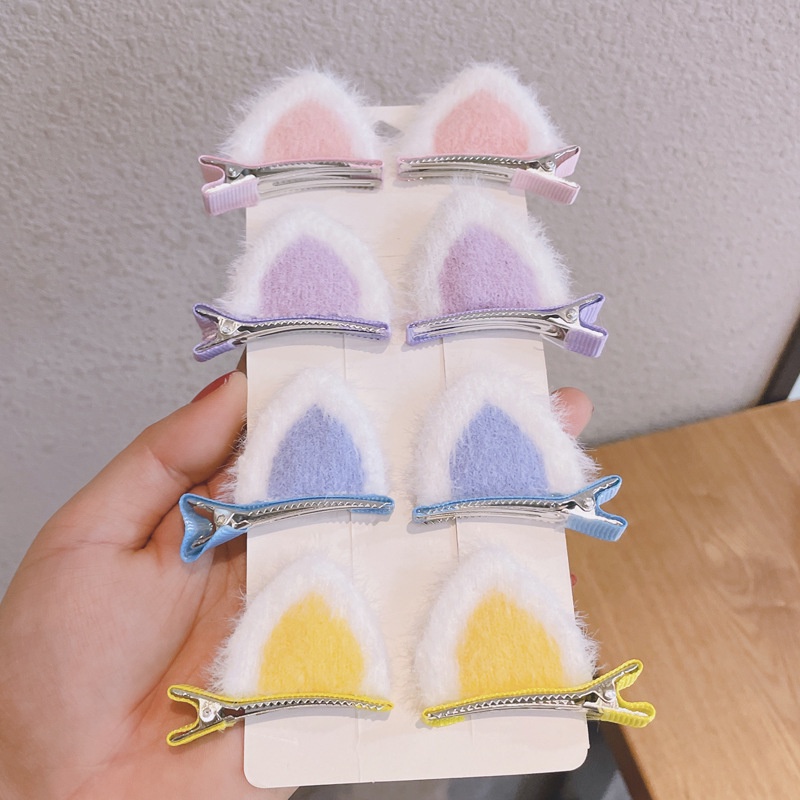 Kẹp tóc vải lông hình tai mèo xinh xắn dễ thương thời trang thu đông cho bé gái