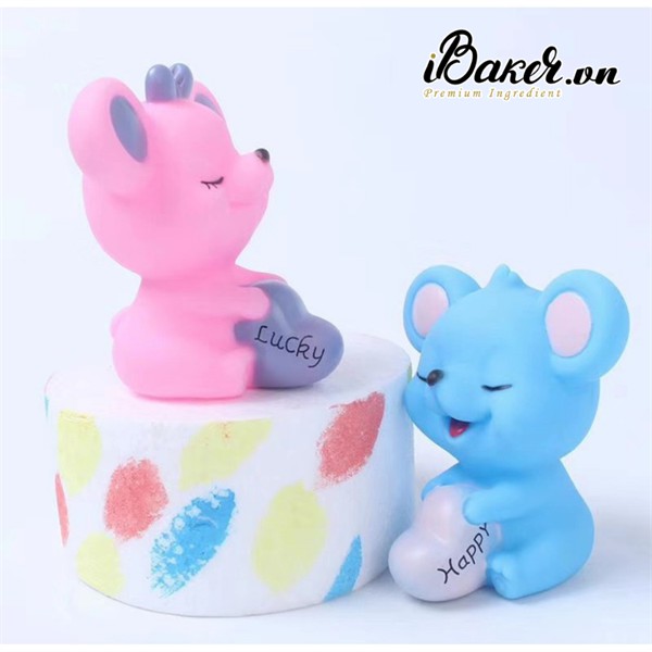 Cặp đôi chuột xanh hồng trang trí bánh kem