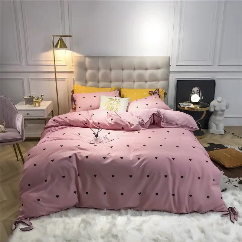 BỘ_CHĂN_GA_GỐI_COTTON_100%_HÀN_QUỐC_HỌA_TIẾT_HÌNH_TIM_SHOP_THỎ_GẤU_BEDDING