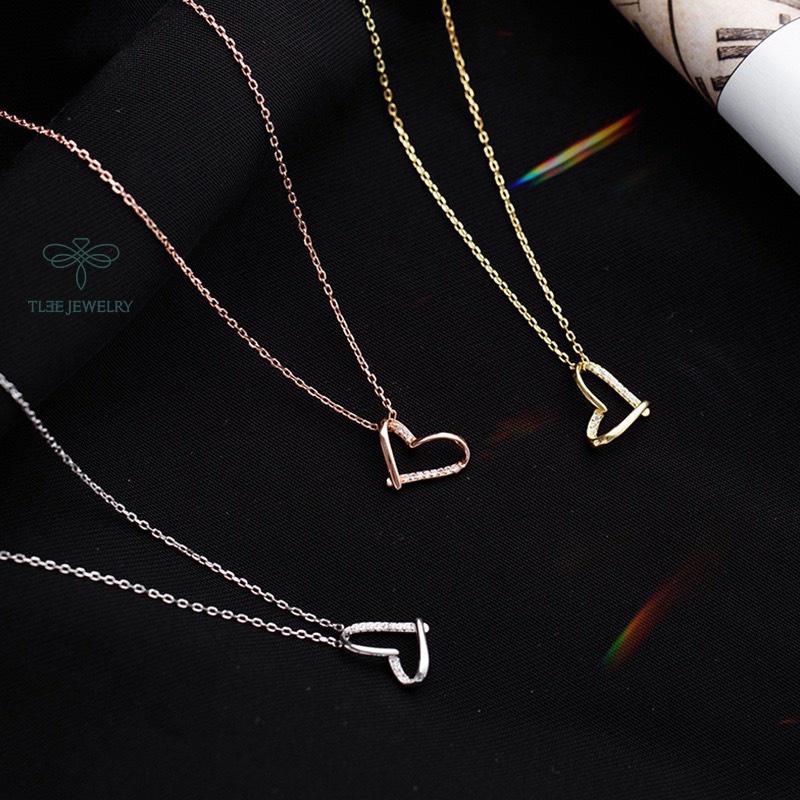Dây chuyền bạc nữ TLEE tim chéo nạm đá cao cấp TleeJewelry D0121