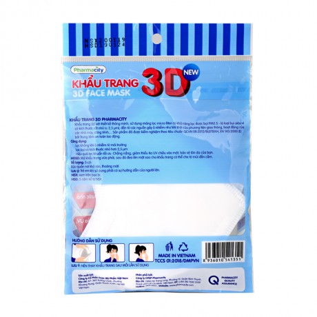 Khẩu trang 3D chất lượng cao Pharmacity (5 cái/gói)