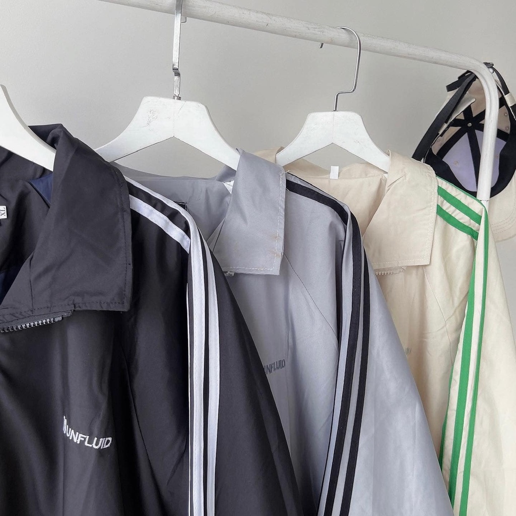 [sẵn] Áo khoác ngoài vải dù kẻ sọc thêu chữ Hunflid (ảnh thật tại shop) Tanazi Closet