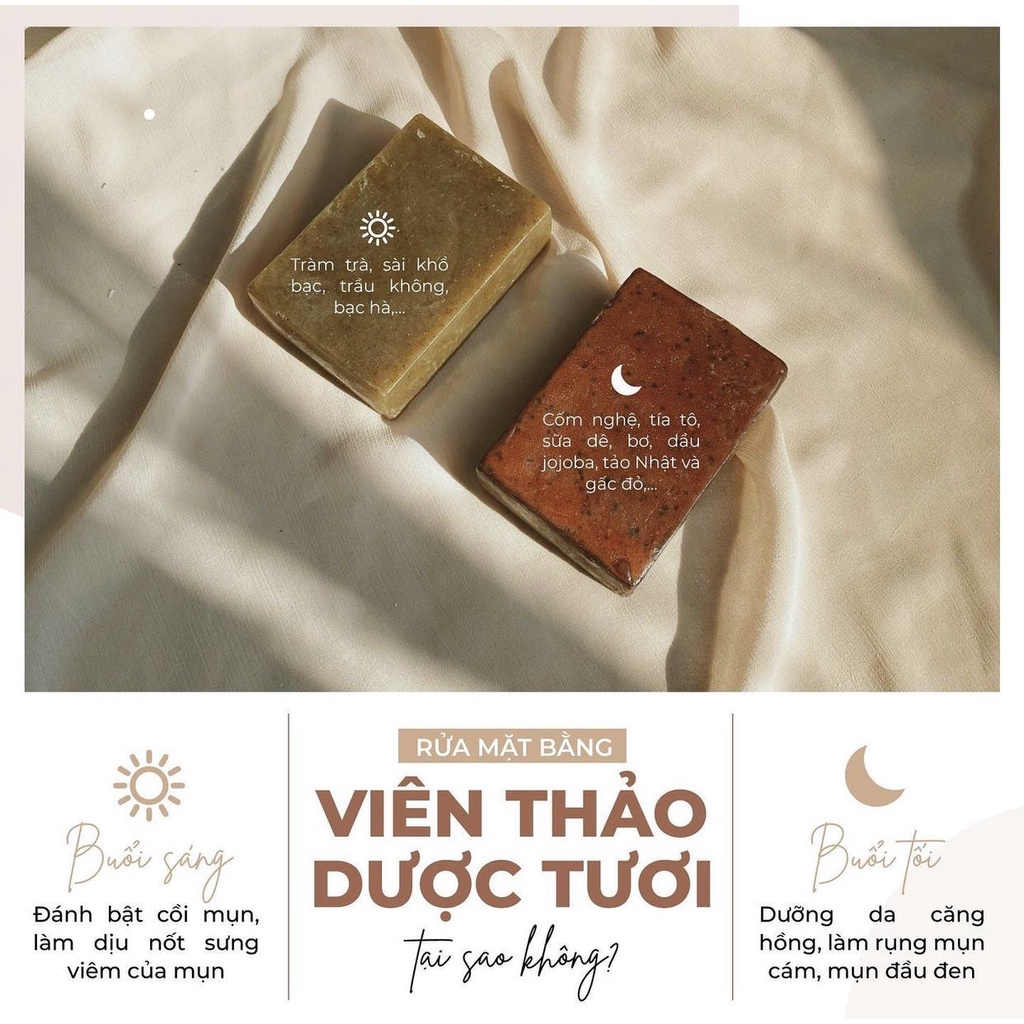 Xà Bông, Xà Phòng Tắm Giảm Mụn, Xà Bông Handmade 100g hỗ trợ làm sáng da giảm mụn mờ thâm chiết suất thảo dược tươi 100%