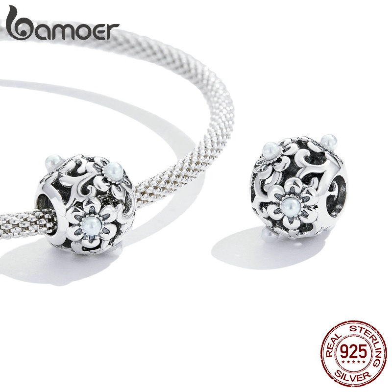 Phụ kiện hạt BAMOER SCC2182 bạc 925 hình hoa cổ điển thời trang