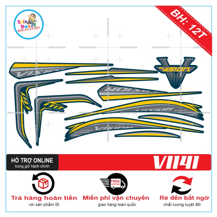 TEM XE VISION 2016 CHẾ DÁN XE XANH -- SHIN DECAL 2