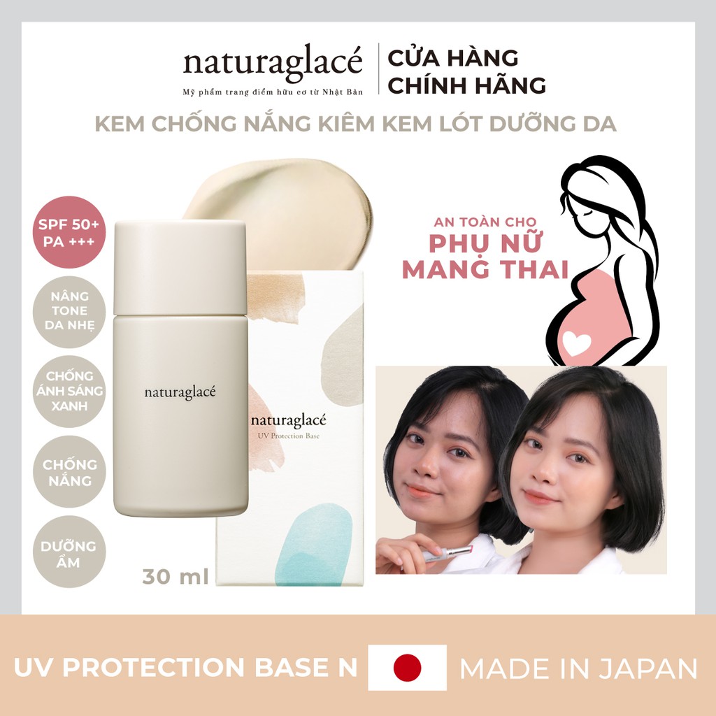 Kem chống nắng hữu cơ naturaglacé UV Protection Base SPF50+ PA+++, an toàn cho da nhạy cảm và mẹ bầu 30ml