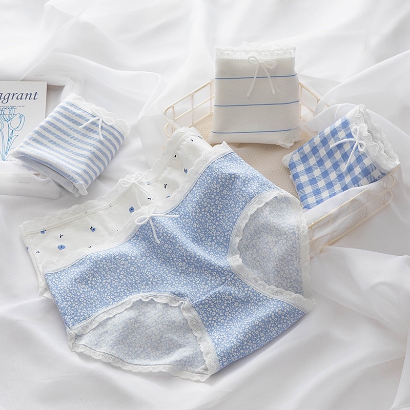 Quần lót cotton Viền Ren hoạ tiết dễ thương A2