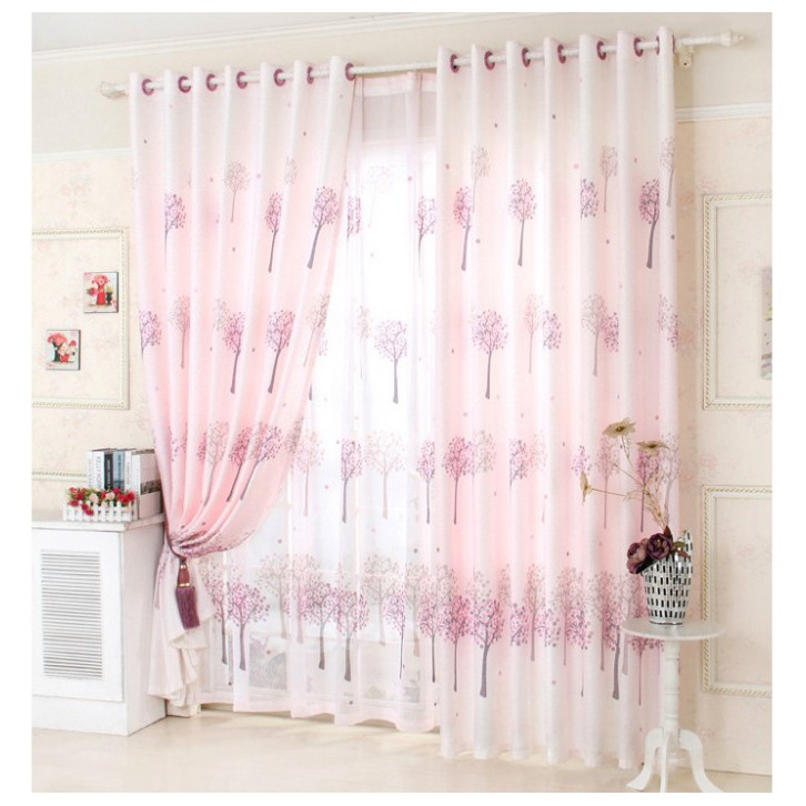 RÈM VOAN TREO CỬA CAO CẤP - CÂY CHẤM BI HỒNG ( 1m X 2.7m ) CC055