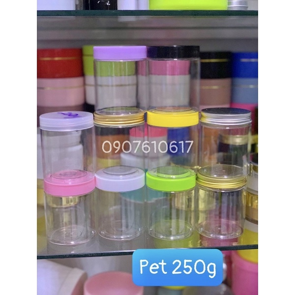 Hủ pet cao 250g đựng kem nắp đủ màu