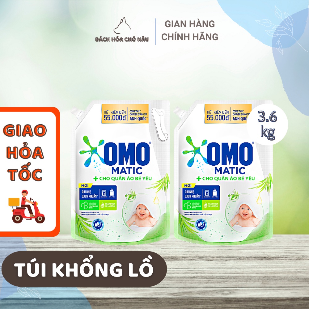 Nước Giặt OMO Matic Cho Quần Áo Bé Yêu Hương Tràm Trà & Nha Đam Dịu Nhẹ Sạch Khuẩn 3.6KG/ TÚI KHỔNG LỒ [Chính Hãng]