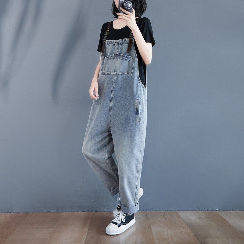[ORDER] Quần yếm jean dáng rộng dây da (size M-XXL fit đến 80kg) - Có ảnh thật | BigBuy360 - bigbuy360.vn