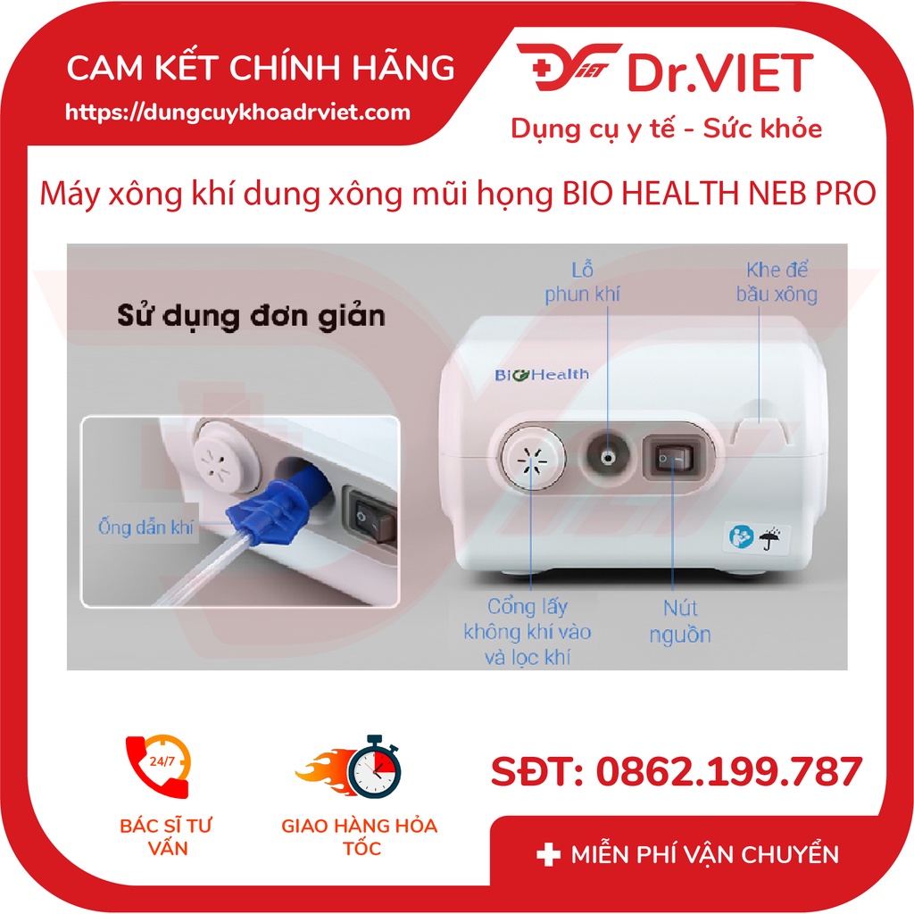 MÁY XÔNG KHÍ DUNG BIOHEALTH NEBPRO (DÙNG CHO MỌI ĐỐI TƯỢNG, SỬ DỤNG ĐƠN GIẢN, DỄ CHỊU CHO ĐƯỜNG THỞ) - DRVIET