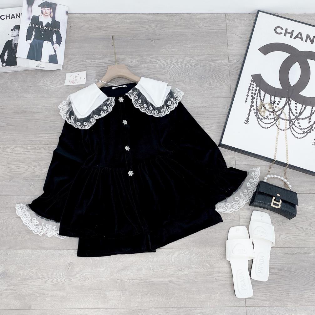 [ 𝐅𝐑𝐄𝐄 𝐒𝐇𝐈𝐏 ]  SÉT NHUNG CỔ BÈO VIỀN REN TIỂU THƯ