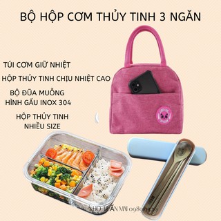 Bộ Hộp Cơm Thủy Tinh Văn Phòng Kèm Túi Giữ Nhiệt và Bộ Đũa Cá Nhân Cao Cấp