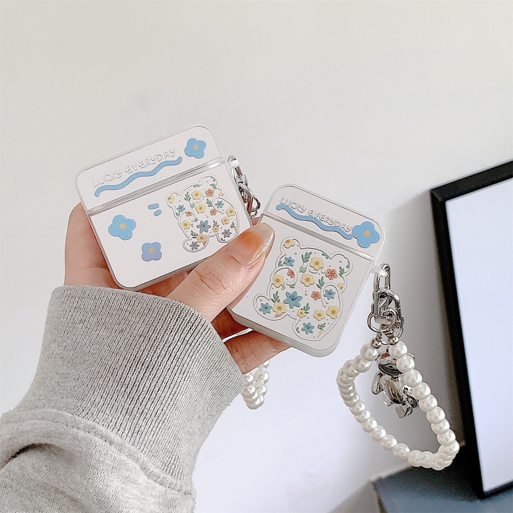 Vỏ Bảo Vệ Hộp Sạc Tai Nghe airpods pro/airpods 1/2/airpods3 TWS Hình Gấu/Hoa Tráng Gương Dễ Thương Chống Sốc