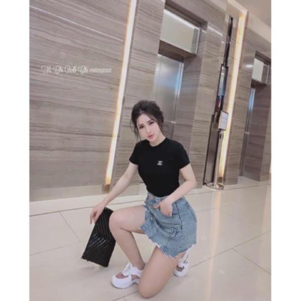 Quần giả váy nữ vải bò khuy dọc F06