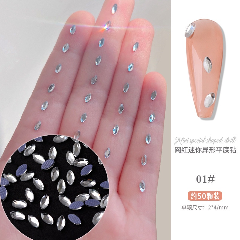 Set 50 Viên Kim Cương Trắng Đính Móng Tay Bằng Hợp Kim Bạc