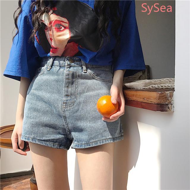Quần short denim lưng cao ống rộng phong cách thời trang mùa hè cho nữ