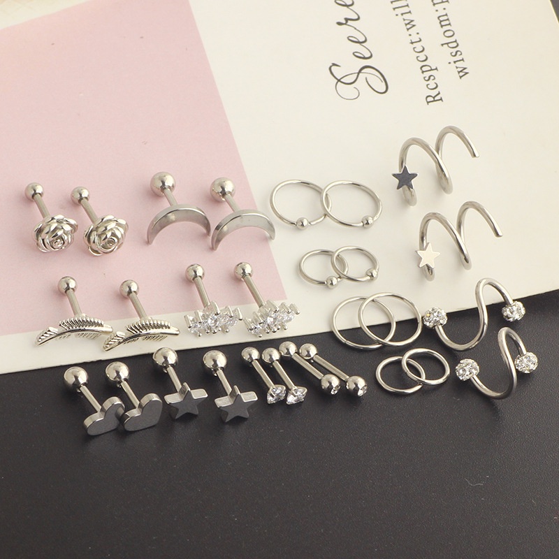 Set 28 Khuyên Tai Tròn Bằng Thép Không Gỉ Cá Tính Dành Cho Cả Nam Và Nữ