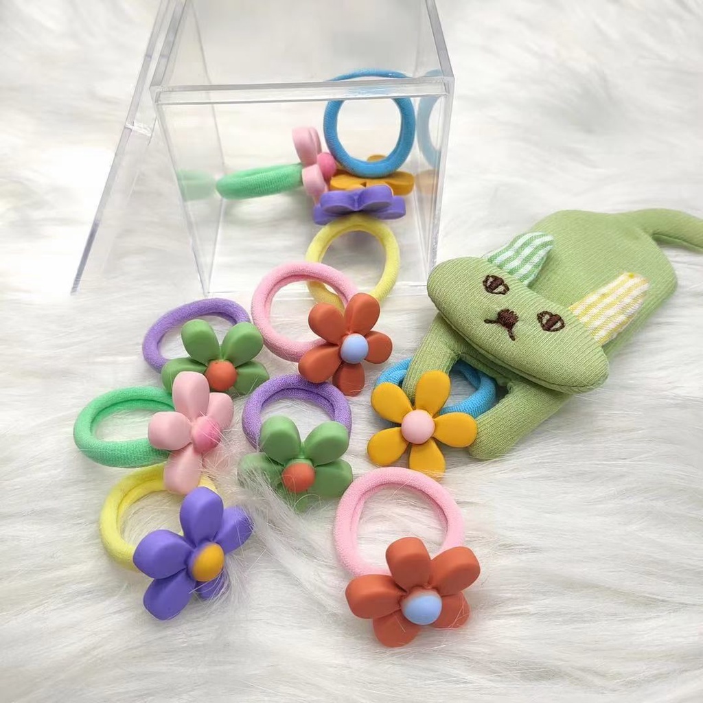 Set 10 thun buộc tóc Vải hình thú, trái cây, bông hoa