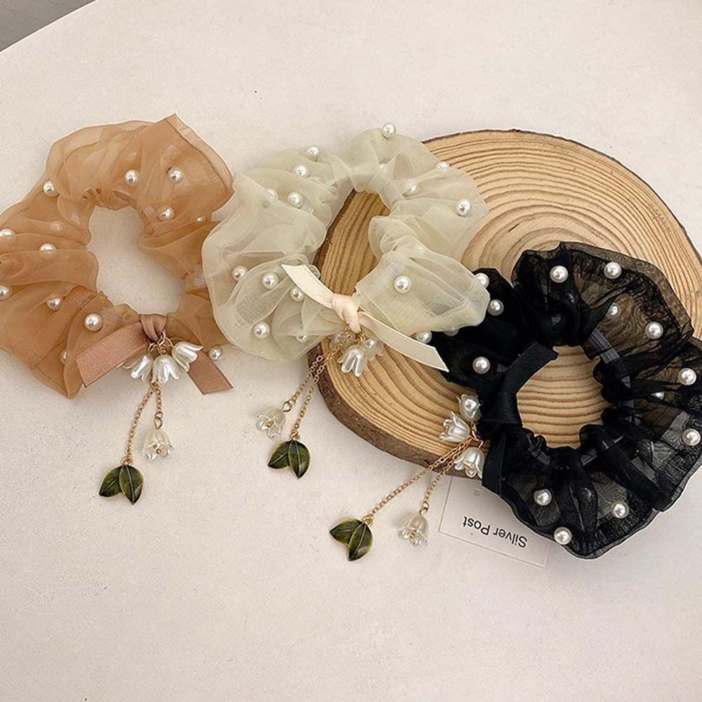 NICKOLAS Dây Buộc Tóc Vải Lưới Đính Hoa Tua Rua Ngọt Ngào Cho Nữ