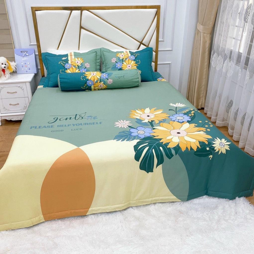 [KHAI TRƯƠNG SHOP] Bộ Chăn Ga Gối Phủ Trần Bông Cotton Living Mẫu Hot Nhất 2021
