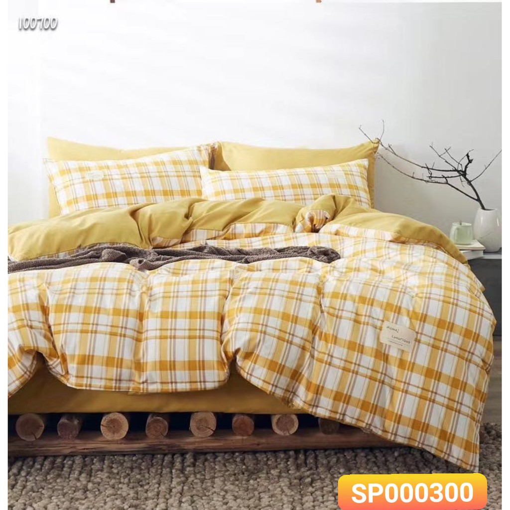 Bộ Chăn Ga Gối HIN BEDDING Chất Liệu Cotton Tici Phối Kẻ Mới, Cotton Đũi Mềm Mịn Cao Cấp Bo Chun Mọi Kích Thước