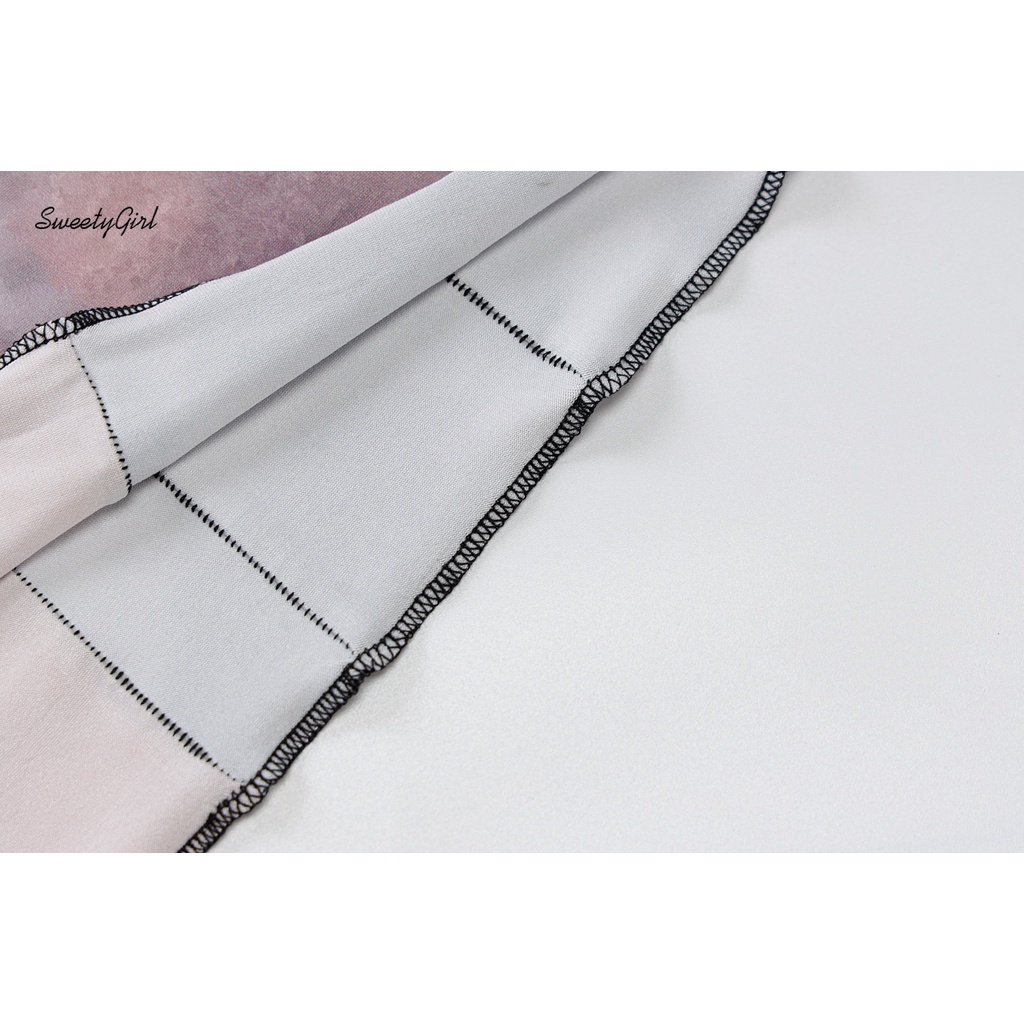 Đầm Ngắn Ôm Dáng Tay Dài Khoét Lỗ In Màu Sắc Tương Phản Cho Nữ