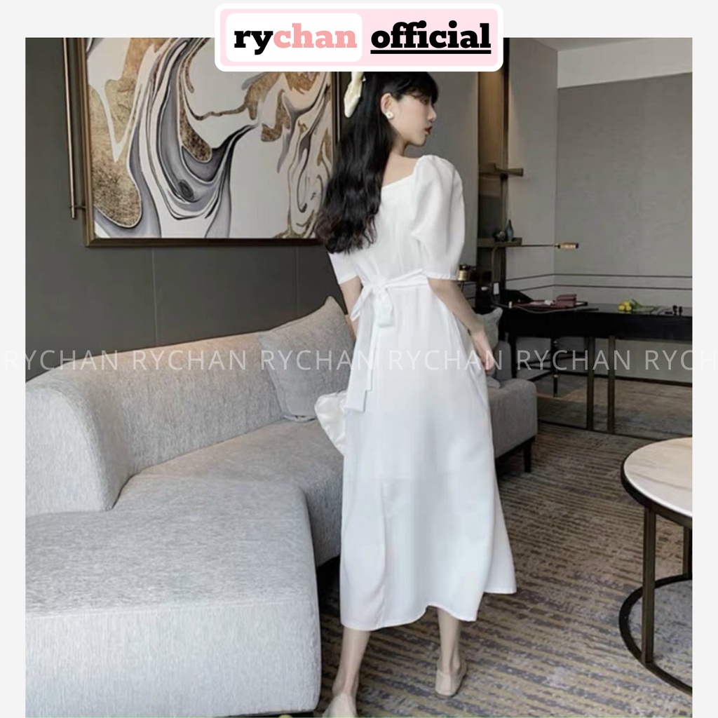 Đầm Xòe Midi Tiểu Thư Trắng  Đắp Chéo Lót Trong Dày Dặn - DX0040