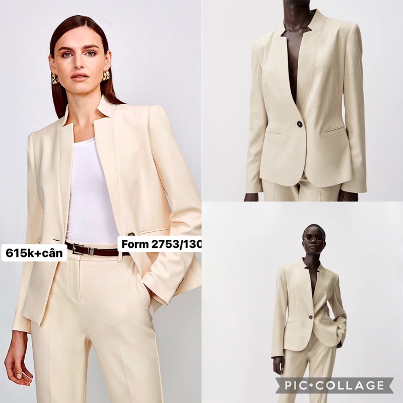 ZARA Đức - Áo blazer auth new tag cao cấp chính hãng có sẵn sale  2753/130 khoác cổ đứng bẻ màu kaki be vest công sở nữ