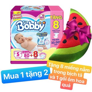 [Kèm quà] Tã dán Bobby siêu mỏng size S-80 miếng rãnh thấm kim cương